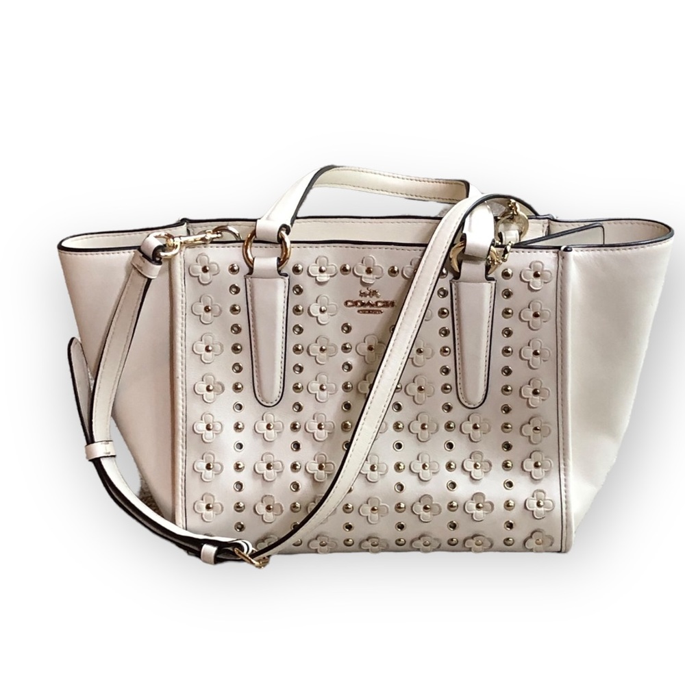 Coach White Leather Mini Crosby Carryall Satchel Floral  Sport calf leather